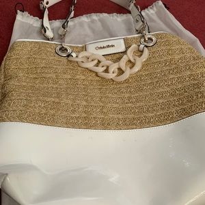 Nine West Straw & Patent White Tote
